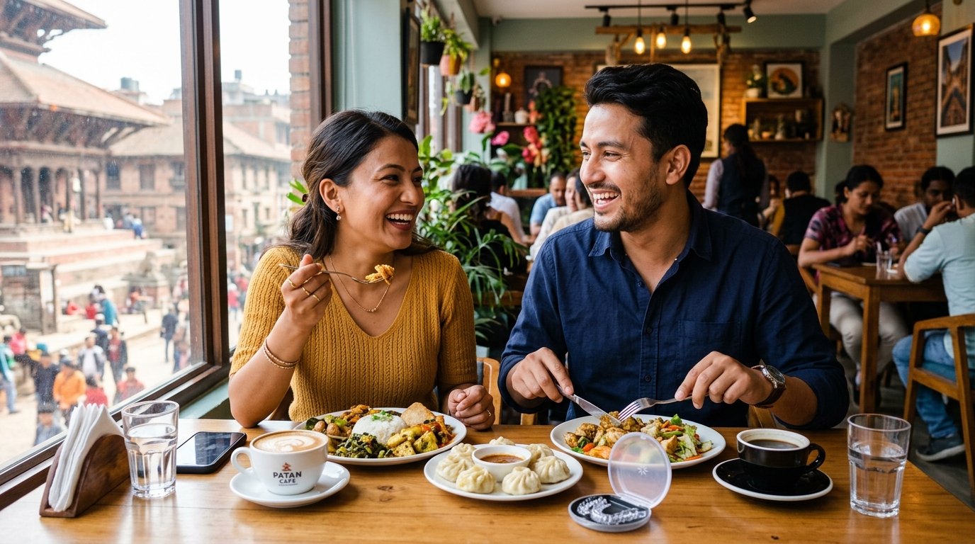 Patient enjoying dining with friends in Patan cafe